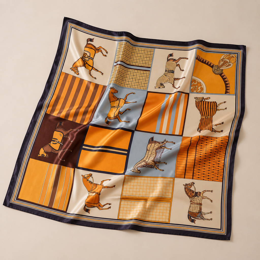 LadyLou Collection Vintage Horse Print Silk Scarf