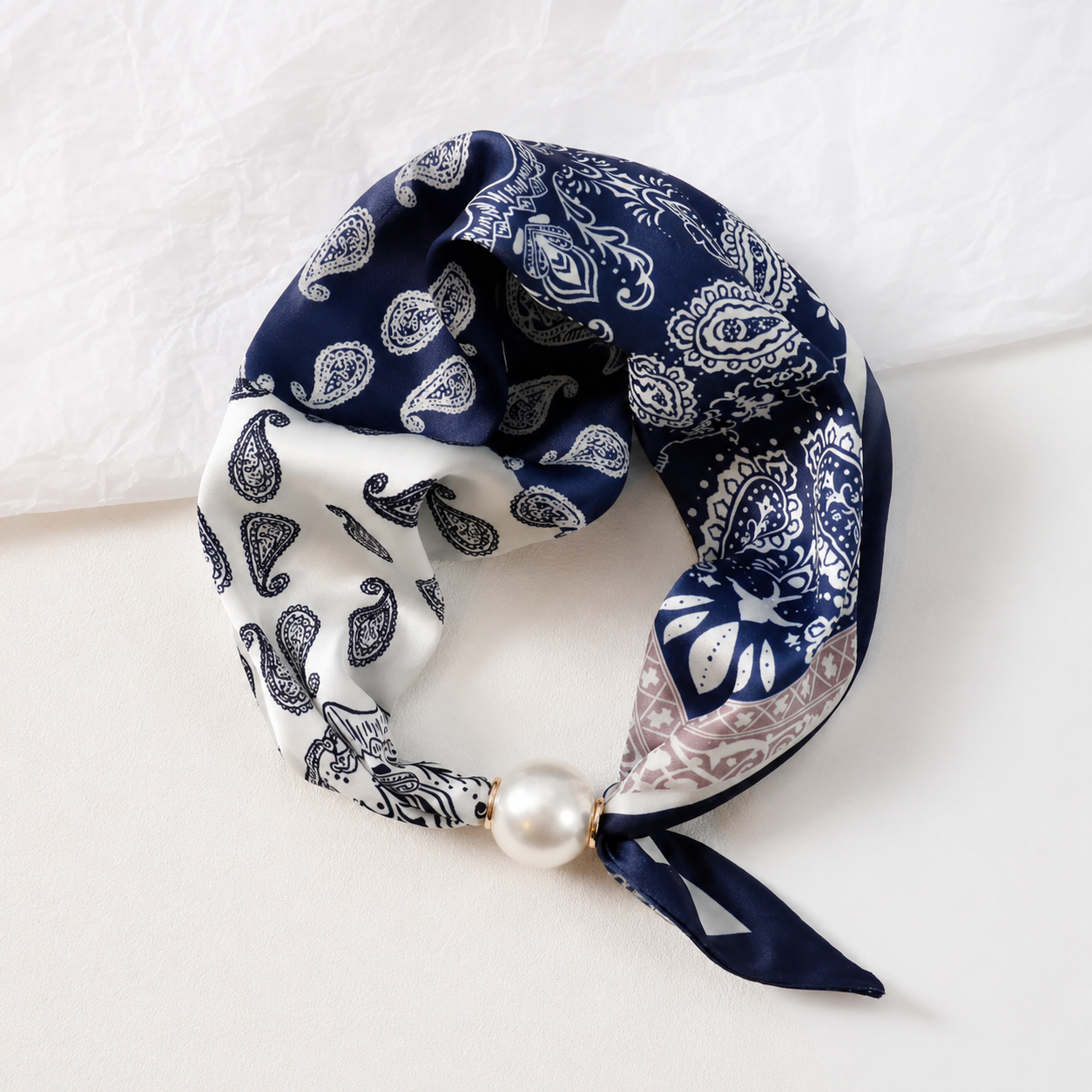 LadyLou Collection Pearl Buckle Silk Scarf