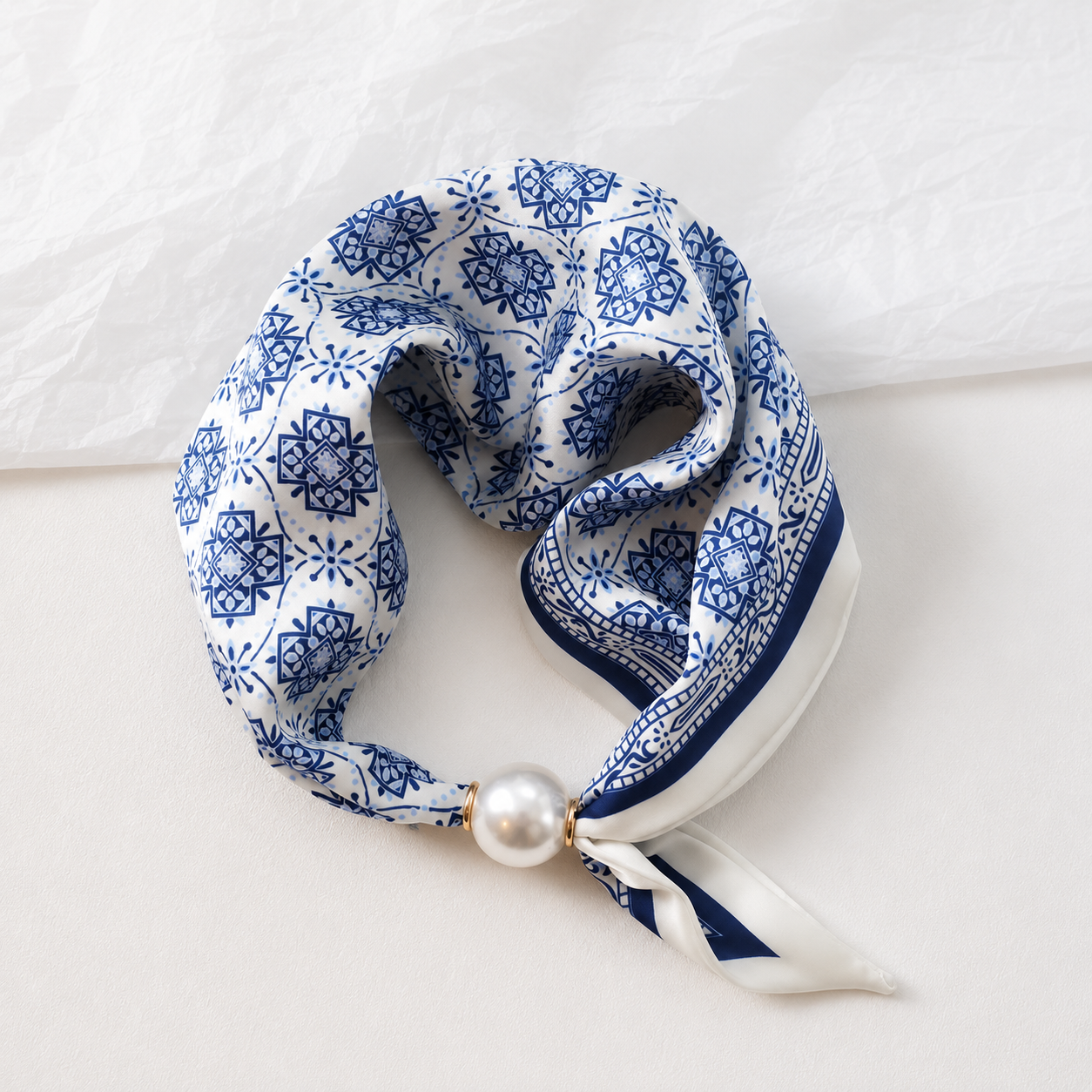 LadyLou Collection Pearl Buckle Silk Scarf