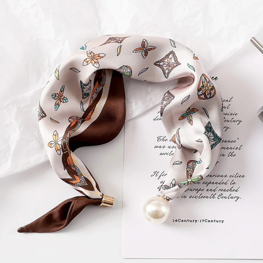 LadyLou Collection Pearl Buckle Silk Scarf