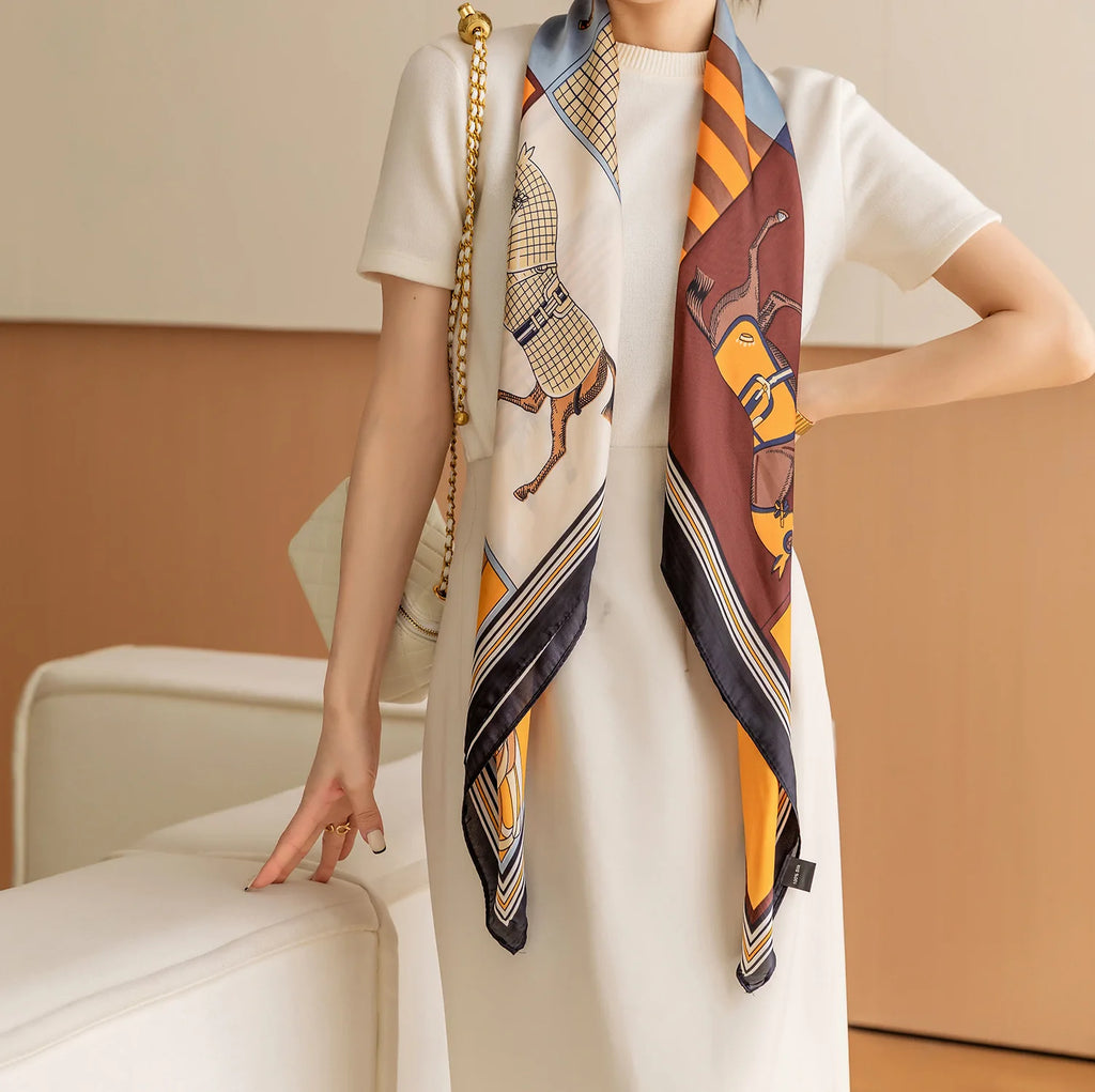 LadyLou Collection Vintage Horse Print Silk Scarf