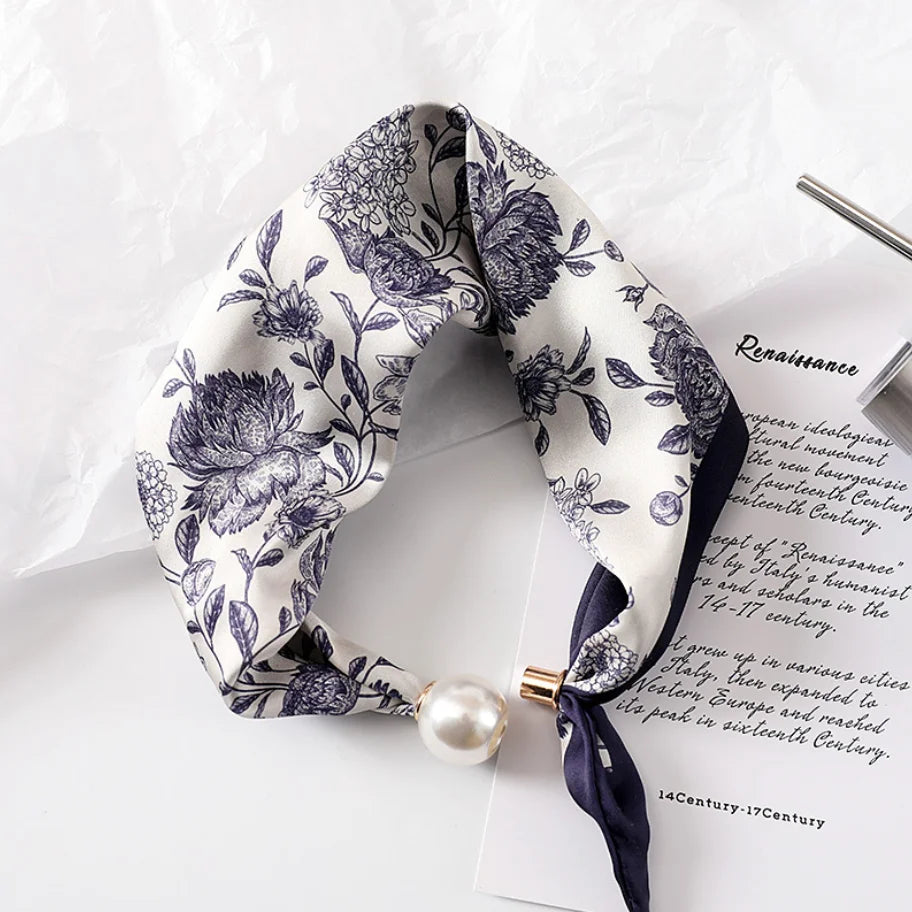 LadyLou Collection Pearl Buckle Silk Scarf