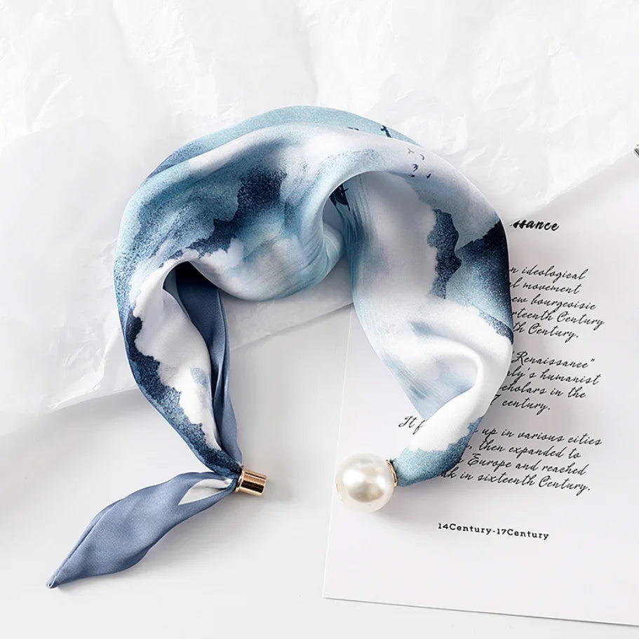 LadyLou Collection Pearl Buckle Silk Scarf