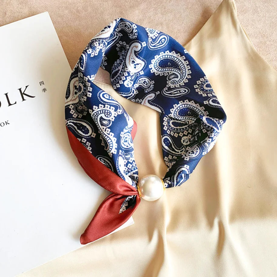 LadyLou Collection Pearl Buckle Silk Scarf